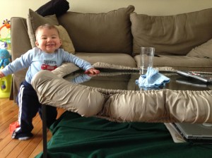 Jack standing at the table he's not supposed to stand at.