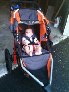 Little Jack just 3 months old in the big stroller.